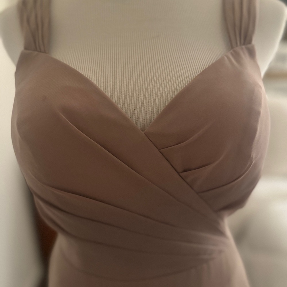 Azazie Taupe Chiffon Wrap-Bodice Maxi Dress